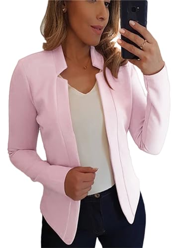 Yming Damen Oversized Open Front Blazer Einfarbig Kurz Langarm Business Lose Hellrosa XXL von Yming