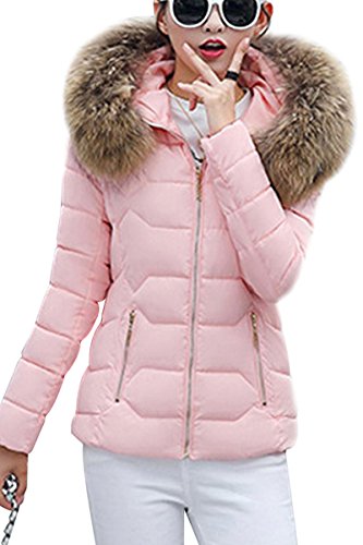 Yming Damen Parka Warme Gefüttert Kurz Manteljacke Winter Stepp Mantel mit Kunstpelz Kapuze Rosa-B M von Yming