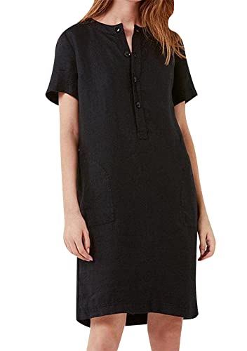 Yming Damen Plus Größe Leinen Kleider Kurze Ärmel Freizeitkleid Lose Plain Oversized Kleid Knielanges Kleid Mit Taschen Schwarz 4XL Yming Damen Plus Größe Leinen Kleider Kurze Ärmel Freizeitkleid Lose Plain Oversized Kleid Knielanges Kleid Mit Taschen Schwarz 4XL von Yming
