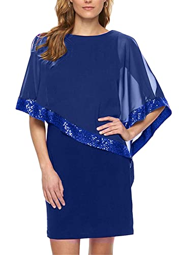 Yming Damen Plus Size Kleid Chiffon Sommerkleid Ärmelloses Cocktailkleid Bleistiftkleid Saphir 5XL von Yming