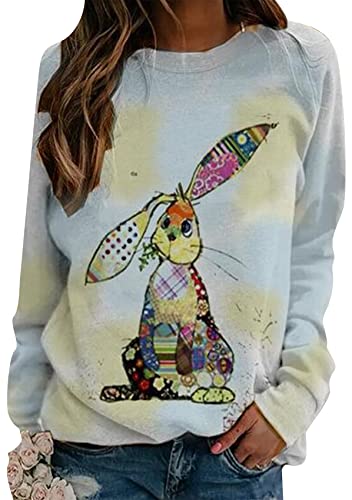 Yming Damen Plus Size Sweatshirt Casual Ostern Pullover Rundhalspullover Hellblau L von Yming