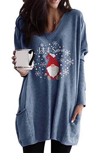 Yming Damen Pullover Langarm Casual Sweatshirts Winter Weihnachtspullover Weihnachtsmann Blau XL von Yming
