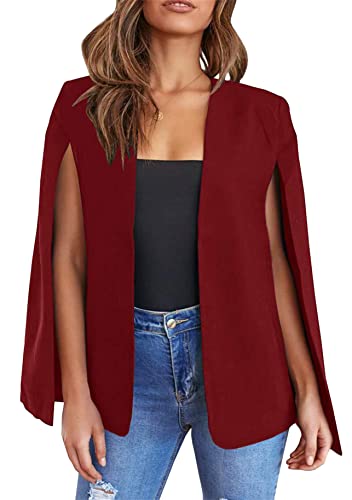 Yming Damen Reverskragen Slim Fit Cape Blazer Ärmellos Casual Jacke Vorne Offen Arbeit Büro Jacken Rotwein M von Yming