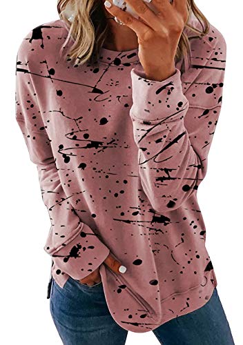 Yming Damen Rundhals Freizeit Sweatshirt Lässige Graffiti Bluse Langarm Oberteil Rosa XS von Yming