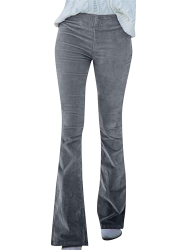 Yming Damen Schlaghose Mit Hoher Taille Bequeme Weiche Hose Lässige Cordhose Mit Taschen Grau 3XL von Yming