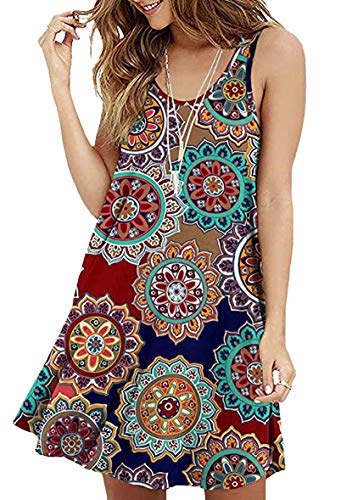 Yming Damen Shirtkleid Ärmellos Longshirt Casual Kleid Basic Sommerkleid Rot Jahresring L von Yming