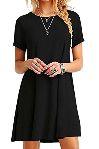 Yming Damen Shirtkleid Casual Tunikakleid Rundhals Longshirt Kurzarm Loose T-Shirtkleid Schwarz XXS/DE 32 von Yming