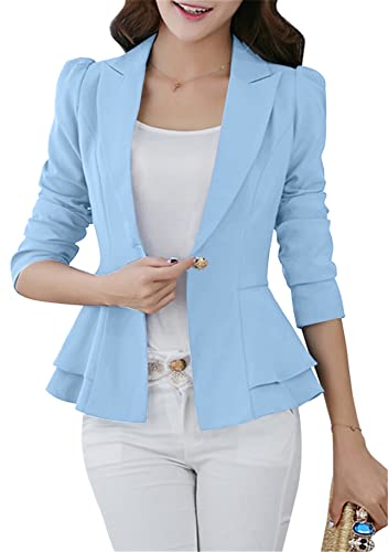 Yming Damen Slim Crop Cardigan Vorne Offen Blazer Herbst Langarm Anzug Himmelblau L von Yming