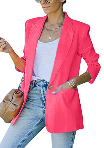 Yming Damen Slim Geschäft Blazer Büro Anzug Mit Taschen Langarm Knöpfe Cardigan Elegant Langarm Anzug Rose M von Yming