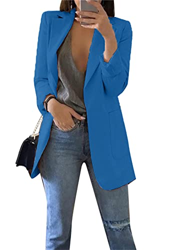 YMing Damen Solid Color Herbst Trenchcoat Blazer Langarm Blazer Arbeitsanzug Blazer Dunkelblau XXL von Yming