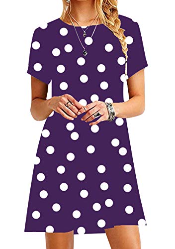 Yming Damen Sommer Minikleid Lose Kurzarm Kleid Rundhals Blusenkleid Violett S/DE 36 von Yming