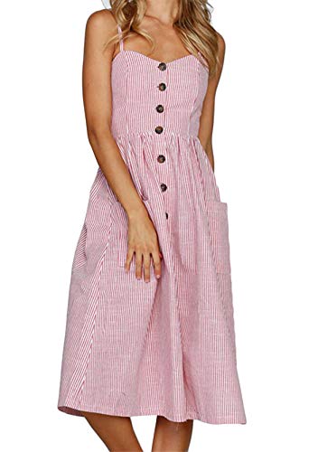 Yming Damen Sommerkleid Ärmelloses Kleid Schulterfrei Midikleid Sexy Partykleid Rosa M von Yming