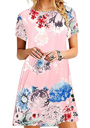 Yming Damen Sommerkleid Lose Kleid Shirt Kleid Casual Blusenkeid Übergröße Rosa-Pfingstrose XXXXL/DE 48 von Yming