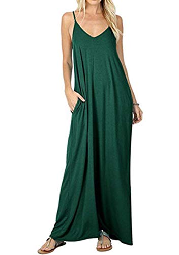 Yming Damen Sommerkleid V-Ausschnitt Kleid Strandkleid Ärmelloses Kleid Grün L von Yming