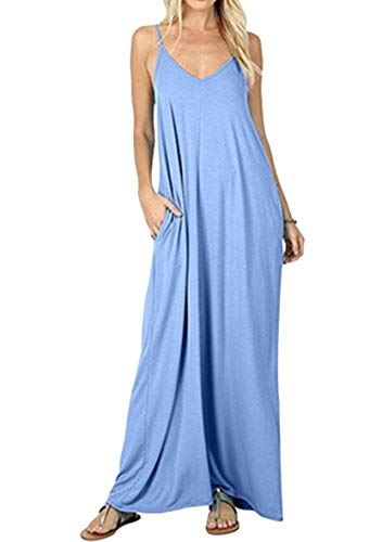 Yming Damen Sommerkleid V-Ausschnitt Kleid Taschenkleid Strandkleid Hellblau L von Yming