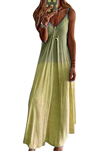 Yming Damen Spaghetti V-Ausschnitt Kleid Schlinge Kleid Farbverlauf Strandkleid Gelb S von Yming