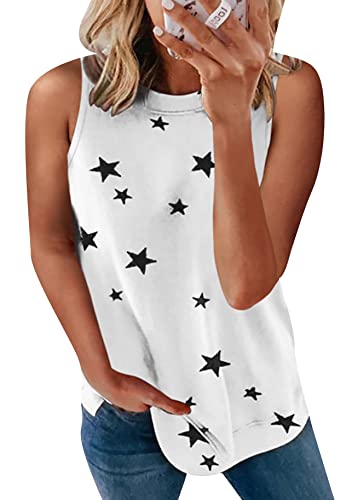 Yming Damen Stern Muster Weste Rundhals Trägershirt Freizeit Ärmellos Sommer Tops Weiß L von Yming