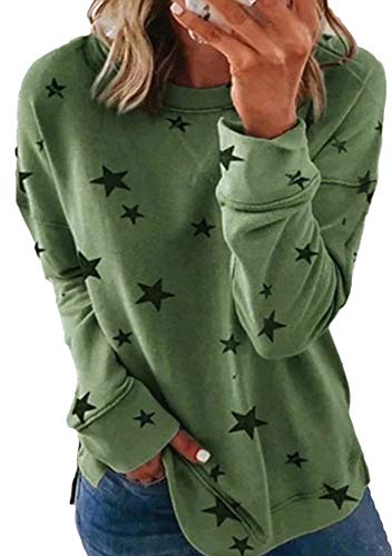 Yming Damen Stern Sweatshirt Lässige Langarm Bluse Rundausschnitt Shirts Armeegrün XL von Yming