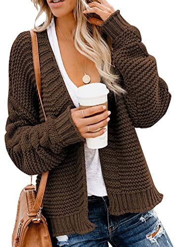 Yming Damen Strickjacke Übergröße Kabelstrick Langarm Klobig Oversize Strickwaren Lose Sweater Outwear Braun L von Yming