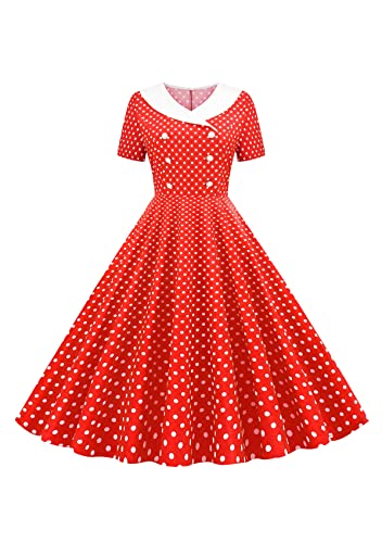 Yming Damen Polka Dot Cocktailkleid Audrey Hepburn Kleid Vintage A Line Kleid Prom Gown Rot M von Yming