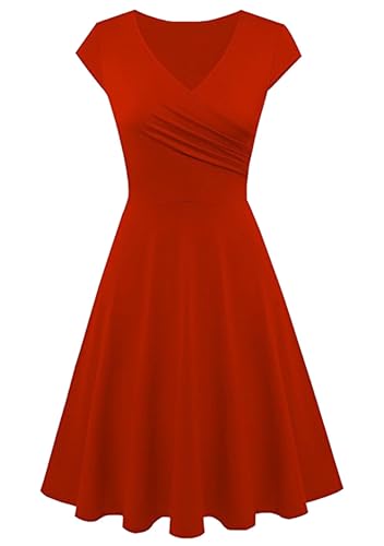 Yming Damen Beach Summer Holiday Kleid Partykleid Super bequemes Stoffkleid Knielanges Midikleid Rot L von Yming