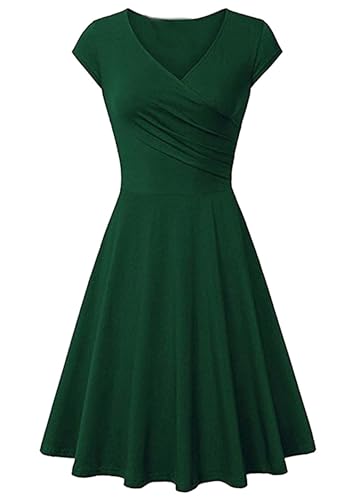 Yming Damen Swing Hem Kleid Hohe Taille Kleid Audrey Elegantes Kleid Unifarbenes Kleid Midi Kleid Grün XXL von Yming