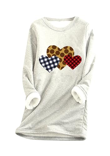 Yming Damen Rundhalsausschnitt Top Langarm Sweatshirt Winer Warm Sweater Heart Print Sweatshirt Hellgrau M von Yming