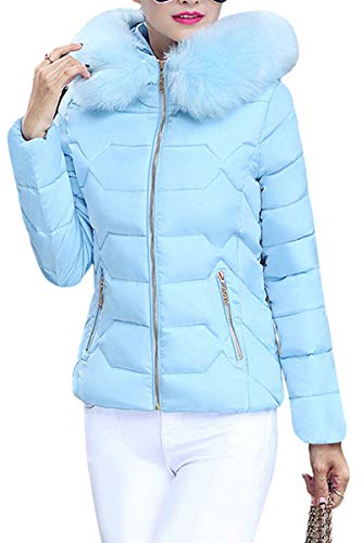 Yming Damen ÜbergangsSteppjacke mit Kunstpelz Kapuze Warm Winterjacke Gefüttert Mantel Blau-A S von Yming