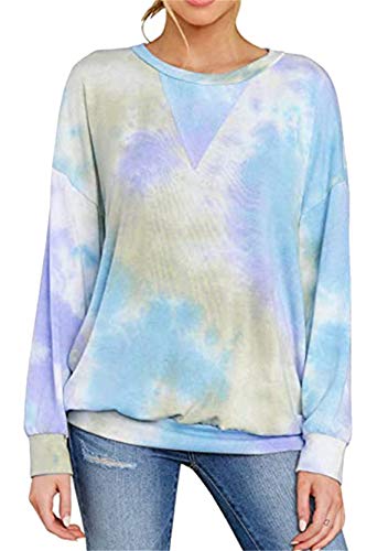 Yming Damen V-Ausschnitt Tops Tie Dye V-Ausschnitt Bluse Langarm Sweatshirt Himmelblau M von Yming