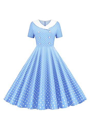 Yming Damen Vintage Party Abend Ballkleider Cocktail Swing Kleider Polka Dot Sommer Midi Kleid Hellblau L von Yming