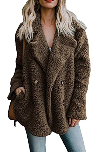 Yming Flauschige Strickjacken Für Damen Kunstpelz Revers Leichte Strickjacke Flauschige Einfarbig Teddy Fleece Strickjacke Braun M von Yming