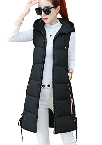 Yming Damen Reißverschluss Einfarbig ärmellose Jacke ärmellose Lange Weste Mit Taschen Gesteppt Freizeitmantel Schwarz XS Yming Damen Reißverschluss Einfarbig ärmellose Jacke ärmellose Lange Weste Mit Taschen Gesteppt Freizeitmantel Schwarz XS von Yming