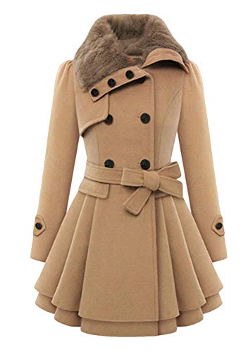 Yming Damen Warme Winterjacke Lange Kunstfell Mantel mit Gürtel Langarm Mäntel Khaki S von Yming