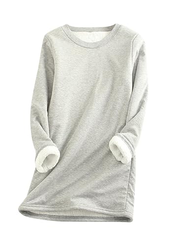 Yming Damen Winter Dicker Warmer Pullover Fleece Gefüttert Langarm Tops Thermounterwäsche Hell Grau XXL von Yming