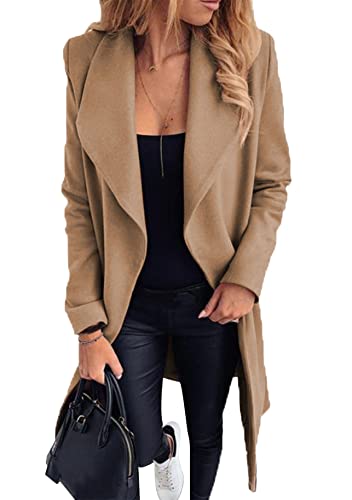 Yming Damen Winter Jacke Casual Jacke Mit Taschen Taille Gürtel Mantel Warm Revers Mantel Kamel XS von Yming