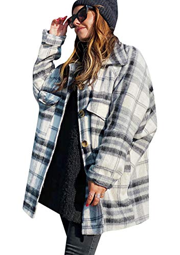 Yming Damen Winter Langarm Karobluse Plaid Lang Hemd Mode Boyfriend Freizeithemd Schwarz-Weiß Kariert S von Yming