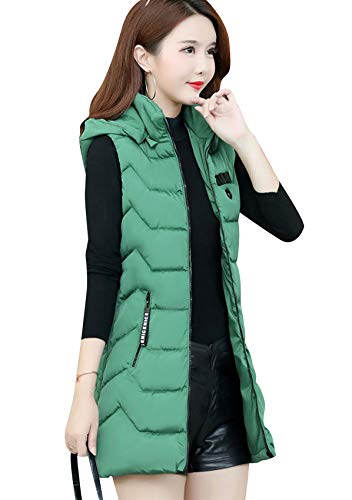 Yming Damen Winter Lange Weste Outdoor Tops mit Kapuze Warme Weste mit Reißverschluss Steppjacke mit Taschen Grün S von Yming