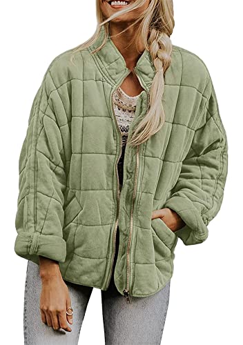 Yming Damen Winter gesteppt Reißverschluss Baumwolle-wattierte Jacke Stehkragen Einfarbige Mantel Lose Taschen Kurze Jacke Grün S von Yming