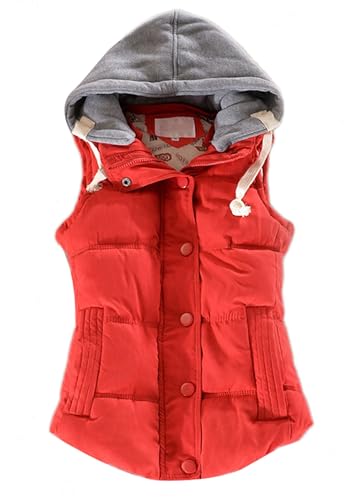 Yming Damen Winterweste Baumwolle Kapuzenweste Zip Knopf ärmellose Jacke Front Opening Plus Size Slim Tops Rot XL Yming Damen Winterweste Baumwolle Kapuzenweste Zip Knopf ärmellose Jacke Front Opening Plus Size Slim Tops Rot XL von Yming