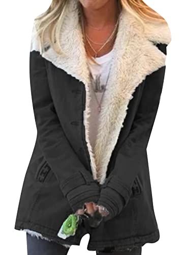 Yming Damen Wollmischung Mantel Casual Winterjacke Fleece Revers Knopf Mäntel Mit Taschen Schwarz L Yming Damen Wollmischung Mantel Casual Winterjacke Fleece Revers Knopf Mäntel Mit Taschen Schwarz L von Yming