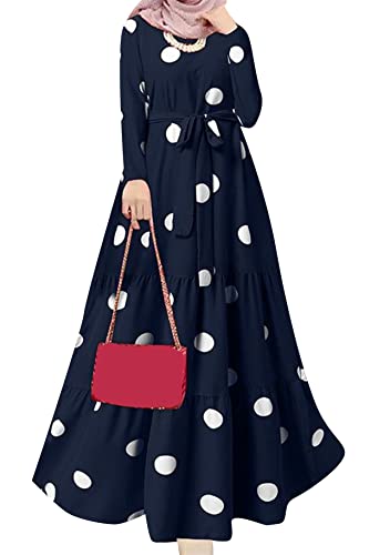 Yming Elegante Muslimische Kleider Für Frauen Langes Kleid Mit Pois Nationale Islamische Kleider Langärmelige Abaya Kleider Marineblau S von Yming