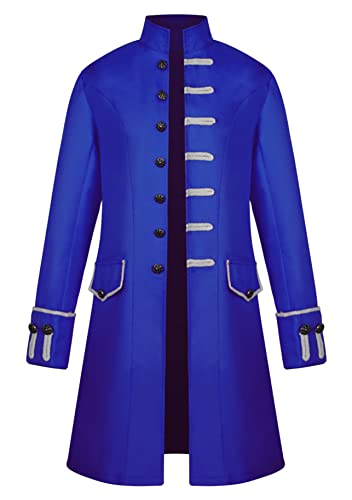 Yming Fashion Herren Jacke Einfarbig Steampunk Frack Mittelalterlicher Hof Viktorianischer Uniform Mantel Einfarbig Blau S von Yming