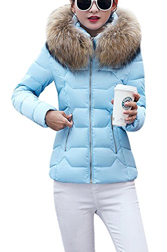 Yming Frau ÜbergangsSteppjacke Warm Winterjacke Gefüttert Parka mit Kunstpelz Kapuze Blau-B S von Yming