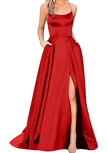 Yming Frauen Ärmellose Formale Kleider Seite Split Backless Kleid Party Cocktail Abend Prom Kleider Rot XL von Yming