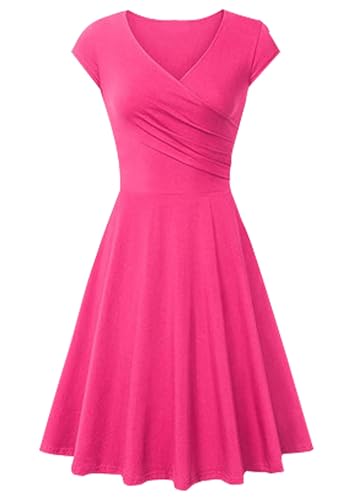 Yming Lady Elegantes Romantisches Kleid Partykleid mit V-Ausschnitt Audrey Elegantesdruckes Kleid Midikleidblau Rosa S von Yming