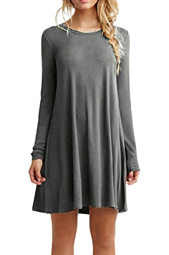 Yming Frauen Basic Longshirt Casual T-Shirtkleid Langarm Kleid Grau XL von Yming