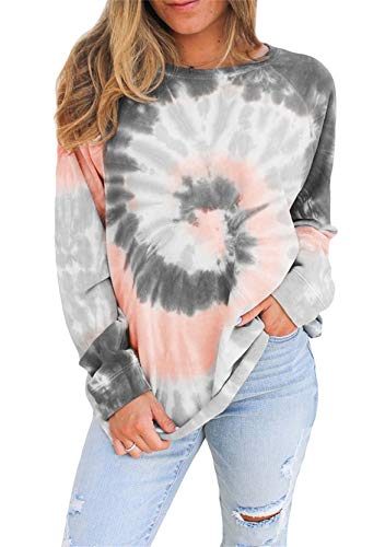 Yming Frauen Beiläufig Langarmshirt Tie-Dye Tops Sweatshirt Freizeit Oberteil Grau XXL von Yming