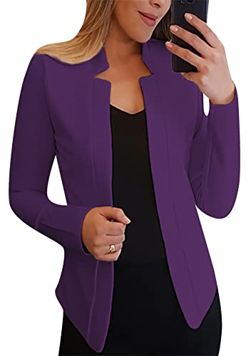 Yming Frauen Business Solid Color Blazer - Open Front, Langarm, Slim Fit, Lila, Größe M von Yming