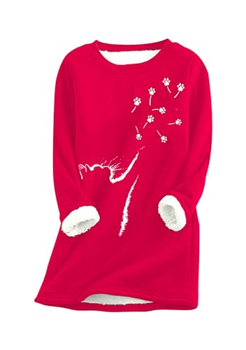Yming Damen Pullover Fleece Sweatshirt Katzenpfotenmuster Bluse Sherpa Plüsch Loungewear Rot L Yming Damen Pullover Fleece Sweatshirt Katzenpfotenmuster Bluse Sherpa Plüsch Loungewear Rot L von Yming