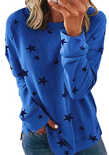 Yming Frauen Casual Crewneck Sweatshirt Lässige Star Bluse Langarm Pullover Blau XL von Yming